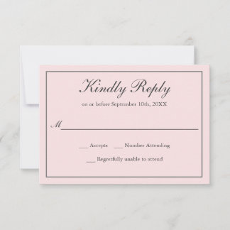 Blush Pink Classic Einfache Elegante Hochzeitsfeie RSVP Karte
