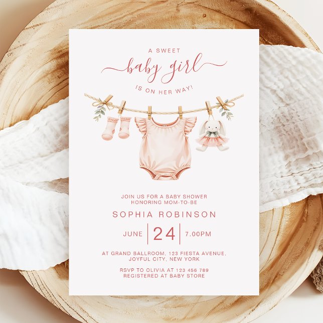 Blush Pink Clothesline Girl Baby Dusche Einladung (Von Creator hochgeladen)
