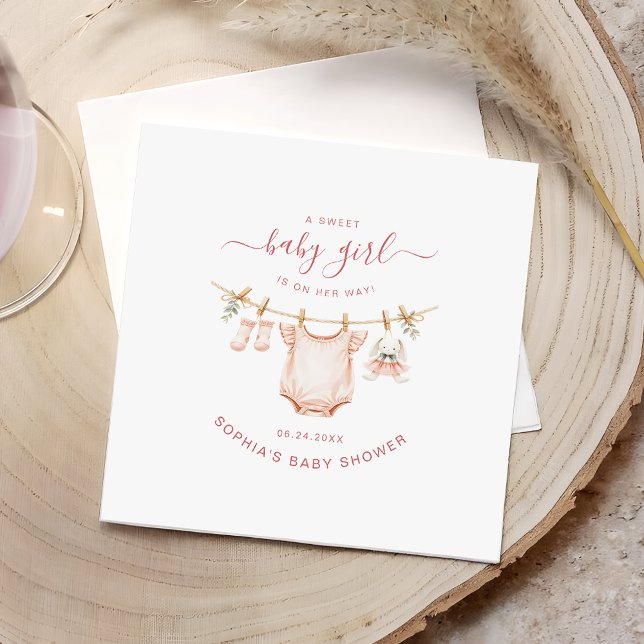 Blush Pink Clothesline Girl Baby Shower Paper Serviette (Von Creator hochgeladen)