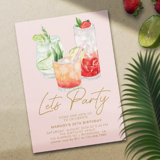 Blush Pink Cocktail Party Spaß Girly Adult Geburts Einladung