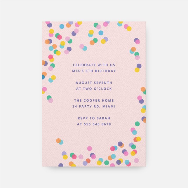 Blush Pink Colorful Confetti Girl's Birthday Einladung (Von Creator hochgeladen)