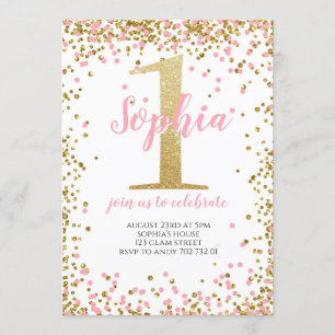 Blush Pink Confetti Girl Erstgeburt Gold Einladung