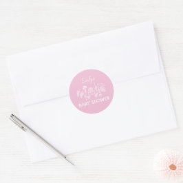 Blush Pink Coquette Moderne Handgezogene Babydusch Runder Aufkleber