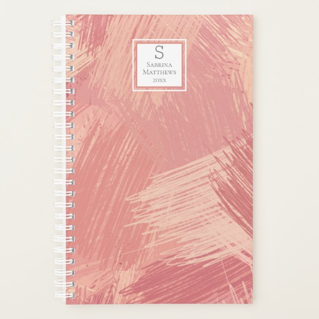 Blush Pink & Coral Scribbles | Mit Monogramm Planer (Vorderseite)