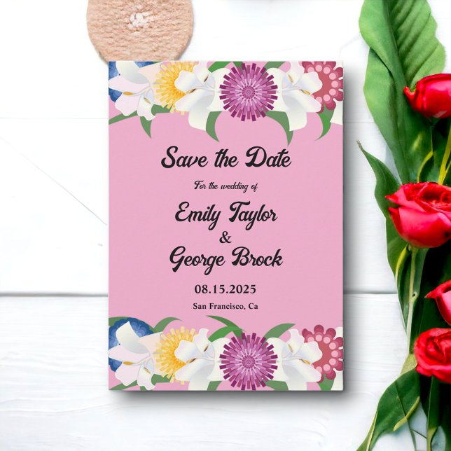 Blush Pink Country Moderne Frühlingsblumenhochzeit Save The Date (Von Creator hochgeladen)