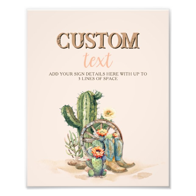 Blush Pink Cowgirl Rodeo Party Cactus Boots Sign Fotodruck (Vorne)