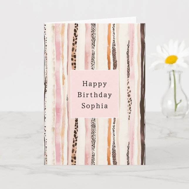 Blush Pink Cream Brown Leopard Animal Birthday Karte (Kleine Pflanze)