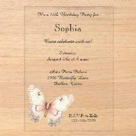 Blush Pink Cream Butterfly Birthday Acryleinladungen