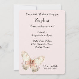 Blush Pink Cream Butterfly Birthday Einladung