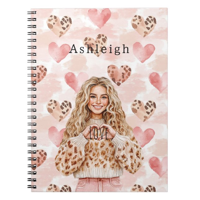 Blush Pink Cream Leopard Hearts Notizblock (Vorderseite)