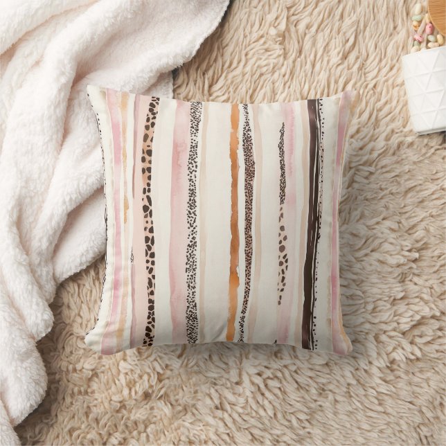 Blush Pink Cream Leopard Stripes Kissen (Decke)