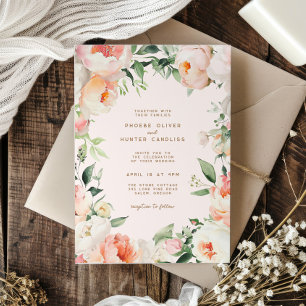 Blush Pink Cream Peony Blumengrün Hochzeit Einladung
