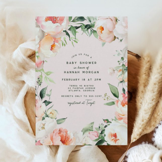Blush Pink Cream Peony Floral Baby Girl Dusche Einladung (Von Creator hochgeladen)