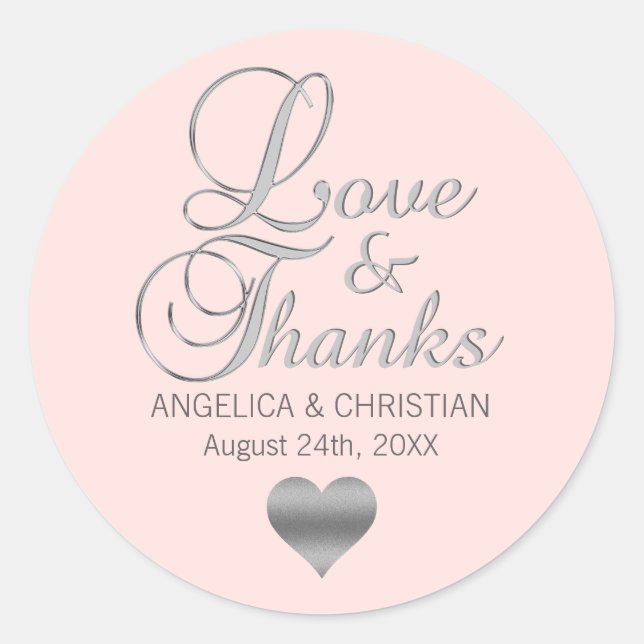 Blush Pink Cream Rose Hochzeit Liebe & Danke Runder Aufkleber (Vorderseite)