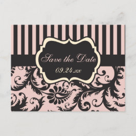 Blush Pink, Creme, Graue Damaske Save the Date Kar Ankündigungspostkarte