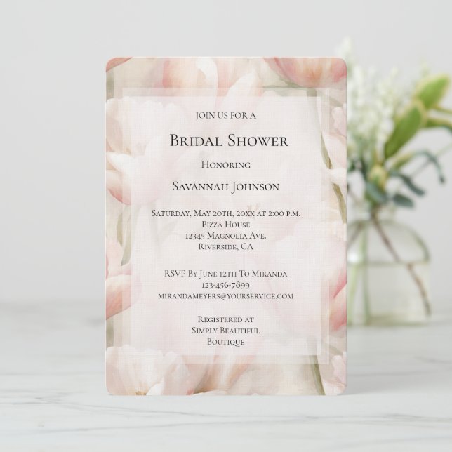 Blush Pink Creme Tulips Blume Brautparty Einladung (Stehend Vorderseite)
