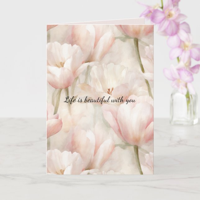 Blush Pink Creme Tulips Blume Romantische Liebe Karte (Orchidee)