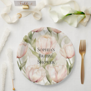 Blush Pink Creme Tulips Brautparty Pappteller