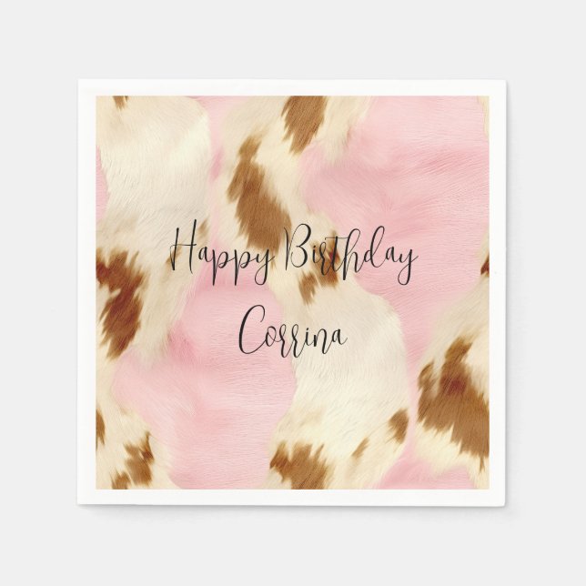 Blush Pink Creme White Brown Cowhid Serviette (Vorderseite)