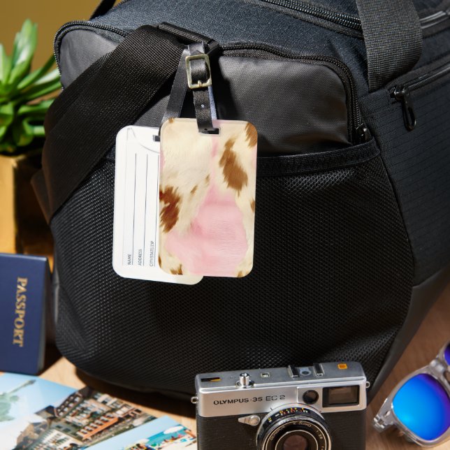 Blush Pink Creme White Gold Cowhide Gepäckanhänger (Vorderseite & Rückseite)