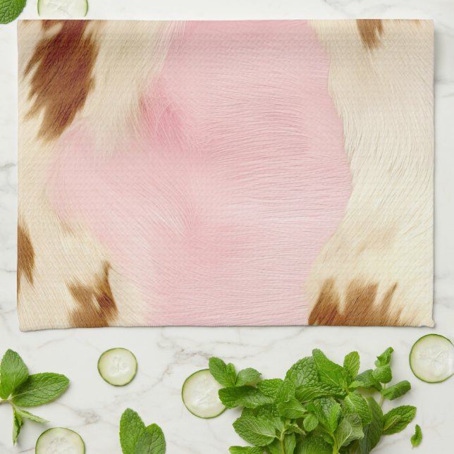 Blush Pink Creme White Gold Cowhide Geschirrtuch (Gefaltet)