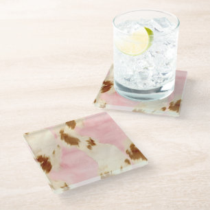 Blush Pink Creme White Gold Cowhide Glasuntersetzer