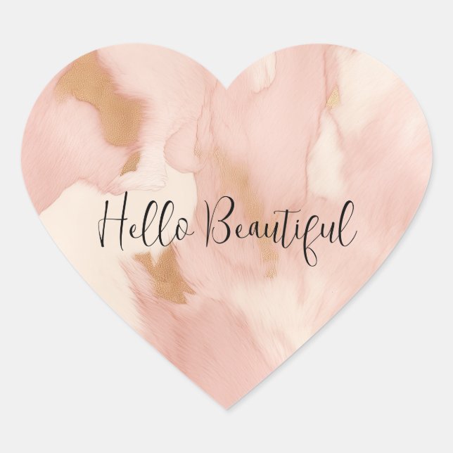 Blush Pink Creme White Gold Cowhide Herz-Aufkleber (Vorderseite)