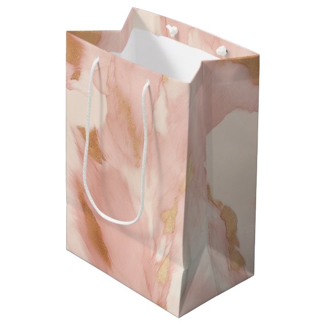 Blush Pink Creme White Gold Cowhide Mittlere Geschenktüte (Vorderseite Schrägansicht)