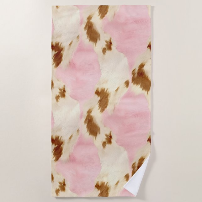 Blush Pink Creme White Gold Cowhide Strandtuch (Vorderseite)