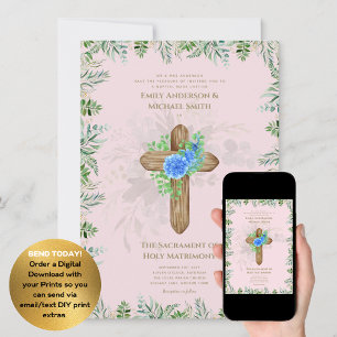 Blush Pink Cross Katholic Nuptial Mass Wedding Einladung