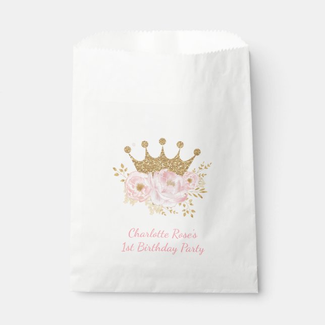 Blush Pink Crown Princess Baby Dusche Geburtstag Geschenktütchen (Vorderseite)