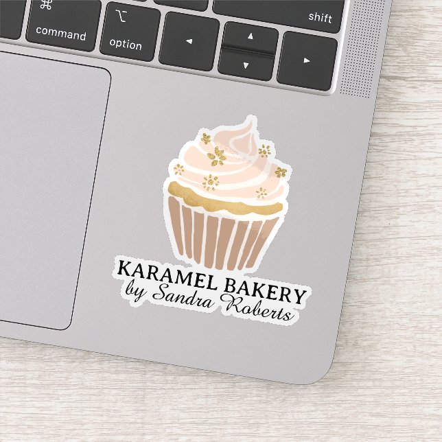 Blush Pink Cupcake Bäckerei Business Cut Sticker (Detail)