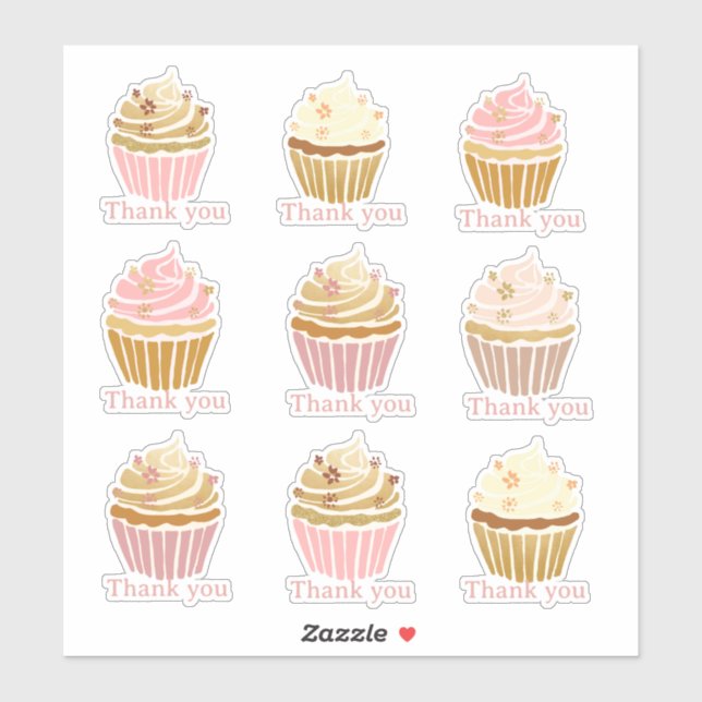 Blush Pink Cupcake Danke, dass du Vinyl Sticker ge (Blatt)