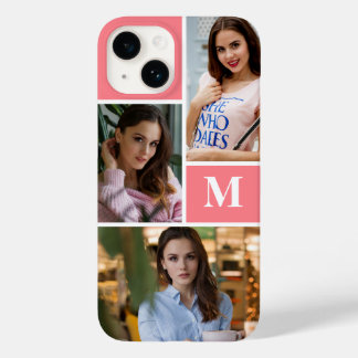 Blush Pink Custom 3 Foto Collage Mit Monogramm Case-Mate iPhone 14 Hülle
