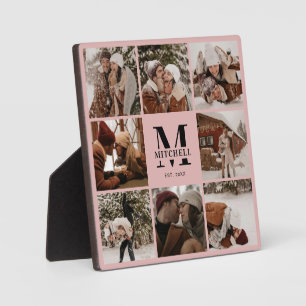 Blush Pink Custom Family Foto Collage Monogramm Fotoplatte