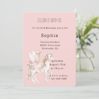 Blush Pink Cute Fairy Wings Dress Unicorn Birthday Einladung