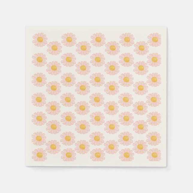 Blush Pink Daisy 1. Geburtstag Party Serviette (Vorderseite)