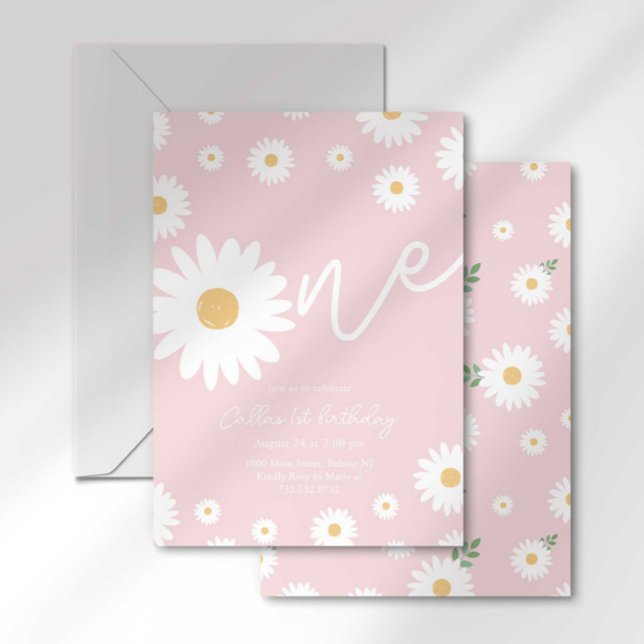 Blush Pink Daisy 1er Invitation anniversaire (Créateur téléchargé)