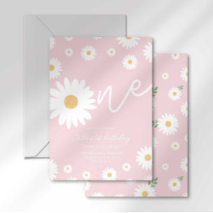 Blush Pink Daisy Einladung zum 1. Geburtstag