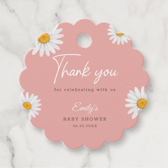 Blush Pink Daisy Floral Baby Shower Geschenkanhänger (Vorderseite)