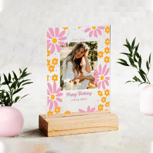 Blush Pink Daisy Florals Happy Birthday Foto Acrylschild