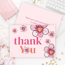 Blush Pink Daisy Flower Girl Baby Shower Flat Dankeskarte