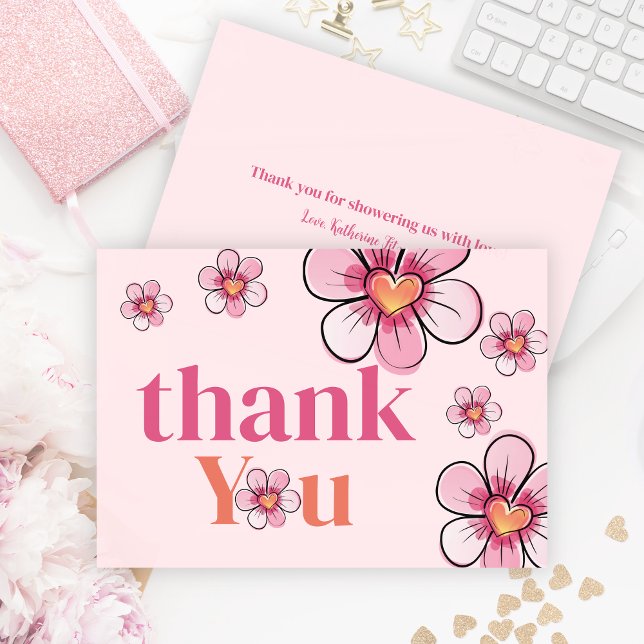 Blush Pink Daisy Flower Girl Baby Shower Flat Dankeskarte (Blush Pink Daisy Flower Girl Baby Shower Flat Thank You Card)