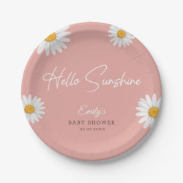 Blush Pink Daisy Hello Sunshine Baby Shower Pappteller