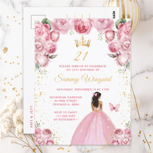 Blush Pink Dark Skin Princess Birthday Party Postkarte