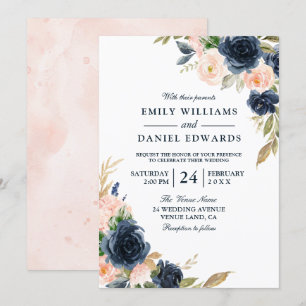 Blush Pink & Deep Navy Elegante Frühjahrssonne Einladung