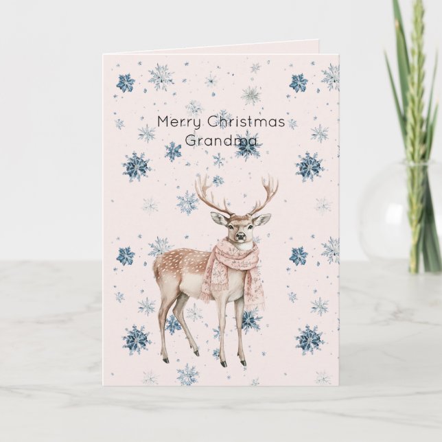Blush Pink Deer Snowflakes Christmas Karte (Vorderseite)