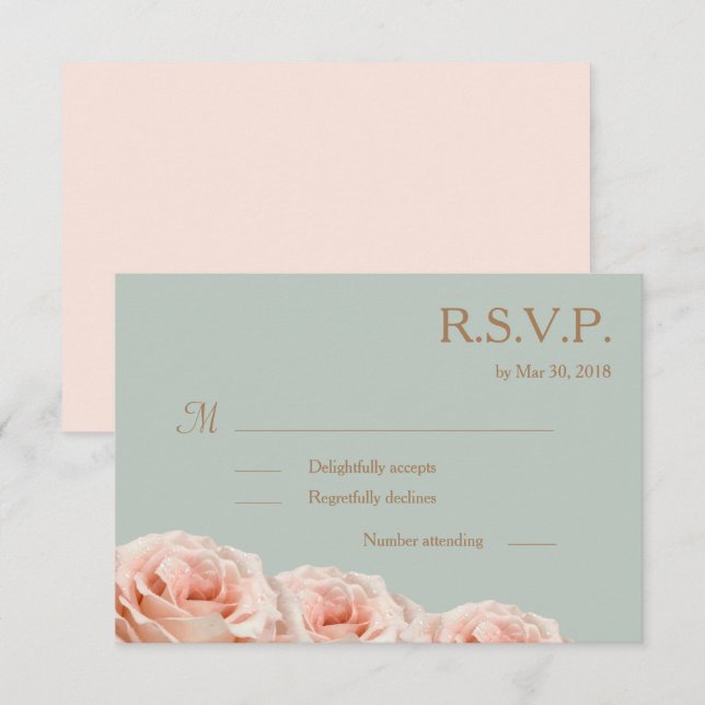 Blush Pink Dewy Rose Bloral Sage Wedding RSVP Einladung (Vorne/Hinten)