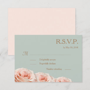 Blush Pink Dewy Rose Bloral Sage Wedding RSVP Einladung