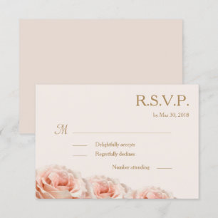 Blush Pink Dewy Rose Floral Ivory Wedding RSVP Einladung